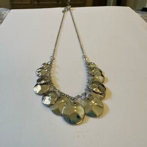 LIA SOPHIA Silver Lightly Hammered Disc Necklace 18” adjustable